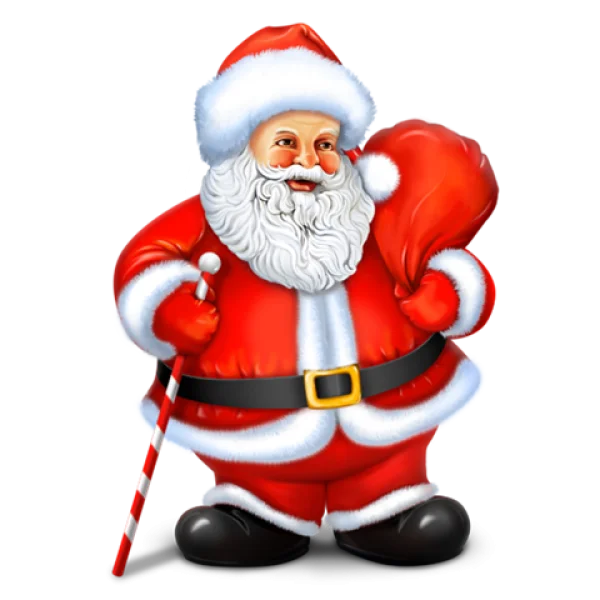 Santa Claus with Candy Cane and Gift Sack PNG Transparent Background