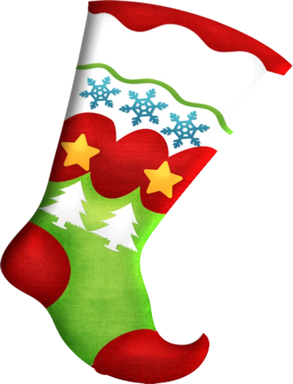 Colorful Christmas Stocking with Snowflakes and Stars PNG