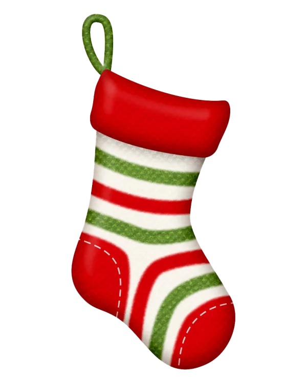 Christmas Stocking with Red Green Stripes PNG