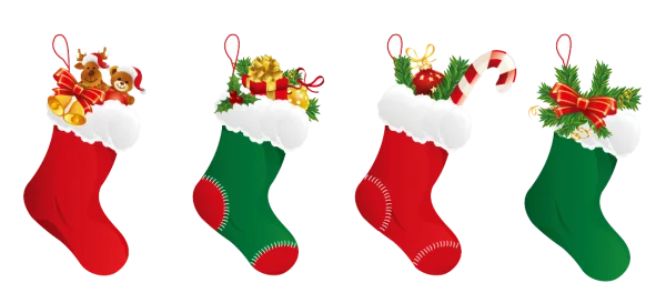 Christmas Stockings with Gifts PNG Transparent Background