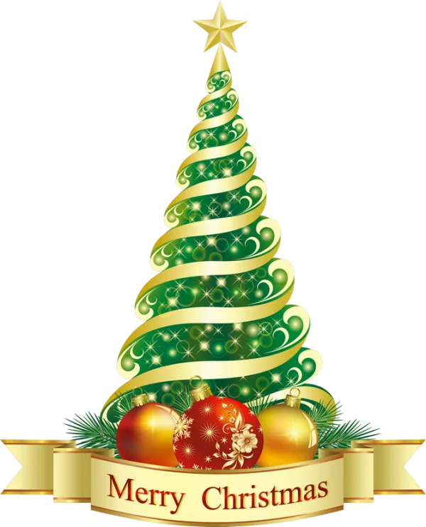 Stylized Christmas Tree with Merry Christmas Banner PNG