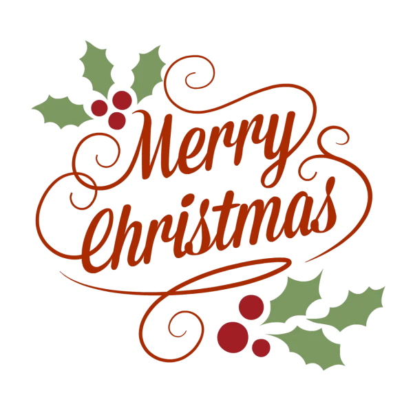 Merry Christmas Script with Holly PNG Transparent