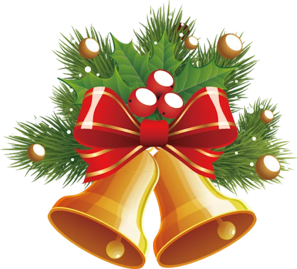 Christmas Bells with Holly and Red Bow PNG Transparent