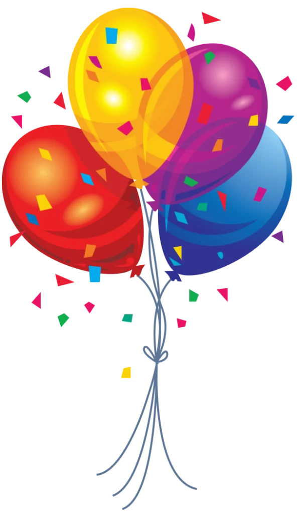 Colorful Party Balloons with Confetti PNG Transparent Background