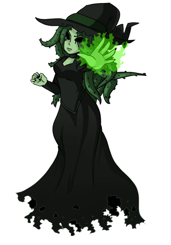 Mystical Green Witch Casting Spell PNG