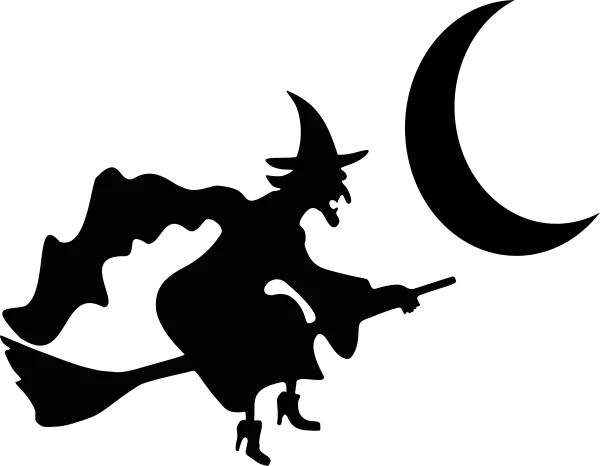 Witch Flying on Broomstick with Moon Silhouette PNG
