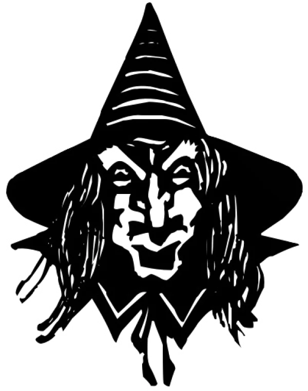 Witch Face with Pointy Hat Outline PNG