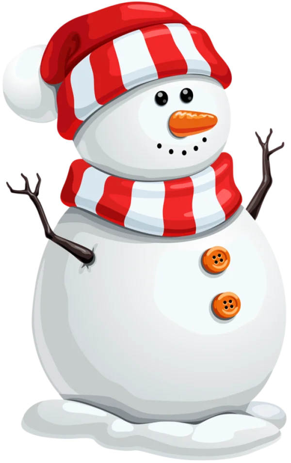 Cute Snowman with Hat and Scarf PNG Transparent
