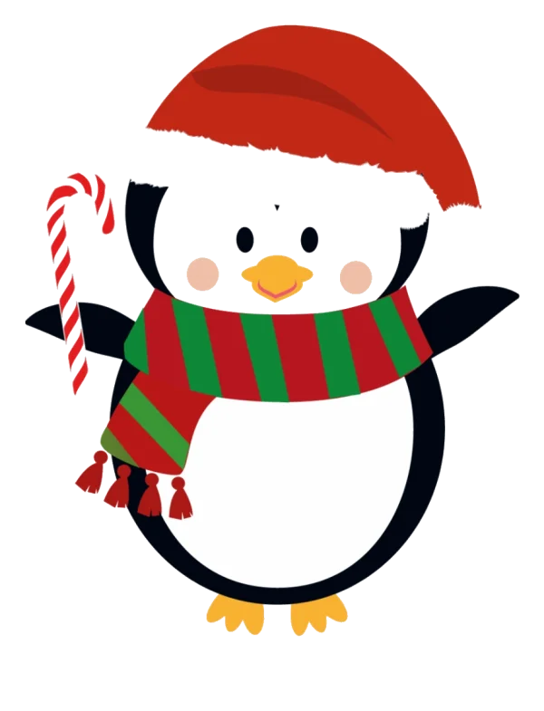 Cute Christmas Penguin with Candy Cane PNG