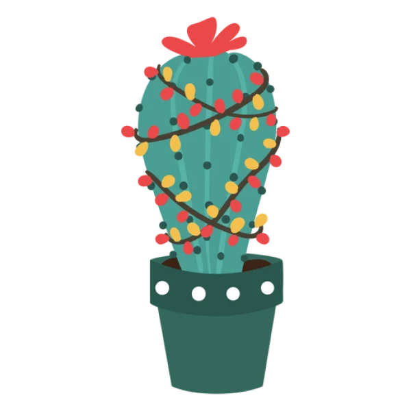 Festive Christmas Cactus with Lights PNG