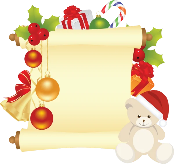 Christmas Scroll Frame with Teddy Bear PNG