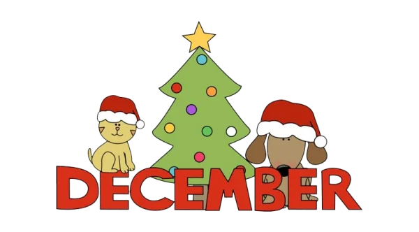 Cute December Christmas Animals and Tree PNG