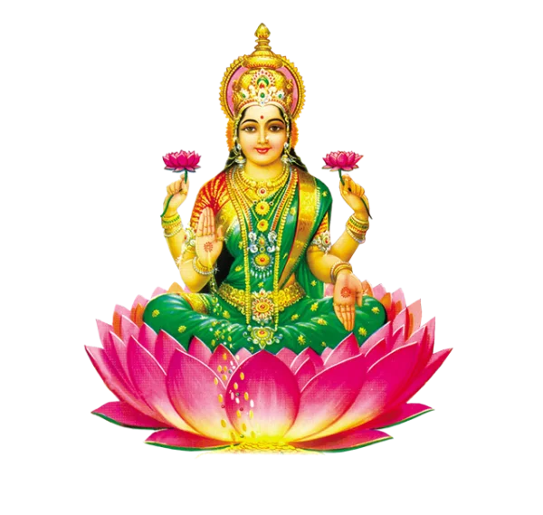 Goddess Lakshmi Sitting on Lotus PNG Transparent