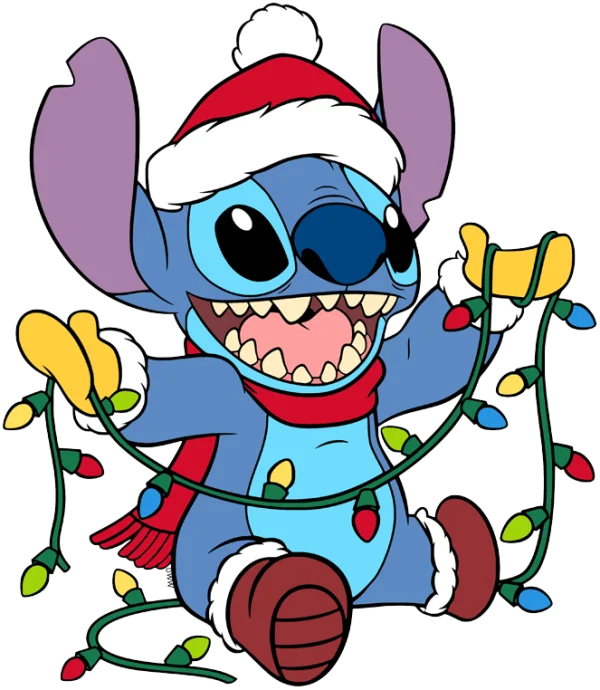 Stitch with Christmas Lights PNG Transparent Background