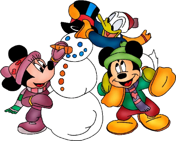 Mickey Minnie Donald Building Snowman PNG Transparent