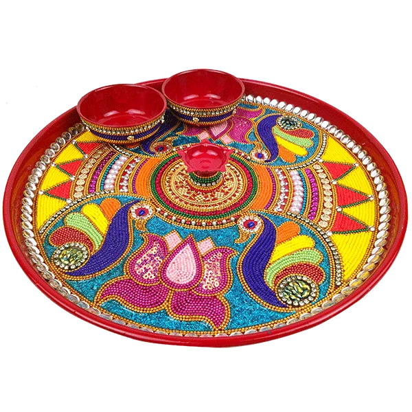 Colorful Beaded Indian Puja Thali Transparent PNG