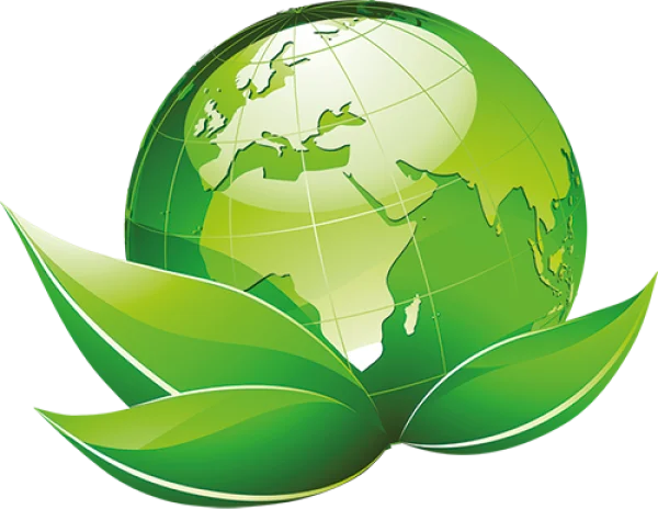 Green Earth Globe and Leaves PNG Transparent