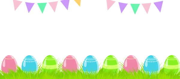 Colorful Easter Eggs and Banners in Grass PNG