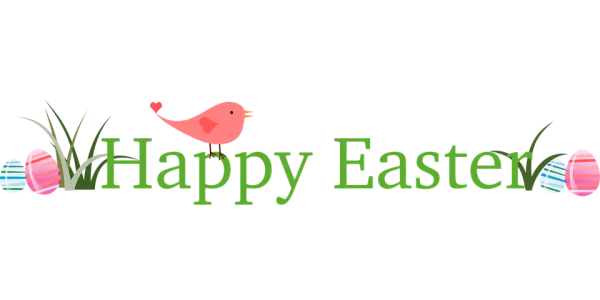 Happy Easter Text with Bird and Eggs PNG