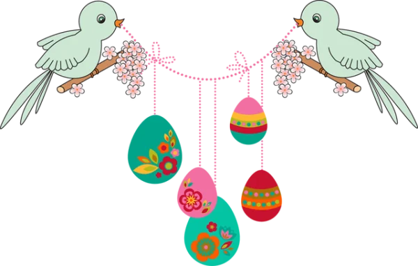Cute Spring Birds with Easter Eggs Garland PNG