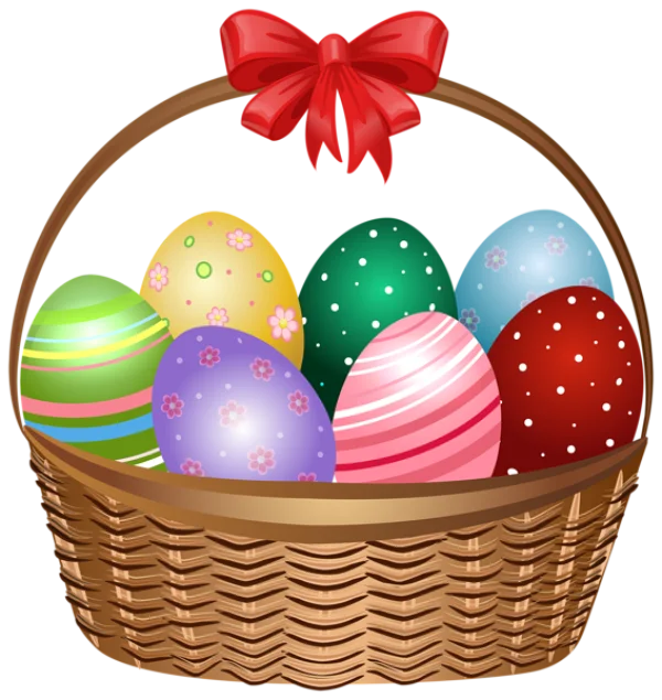 Easter Basket with Colorful Eggs PNG Transparent