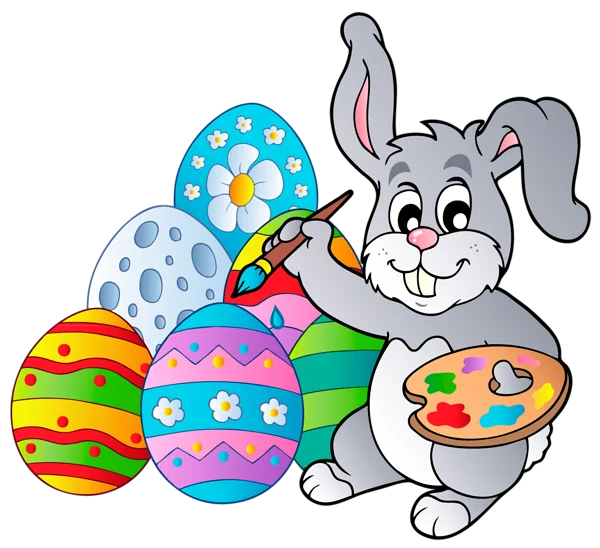 Cute Easter Bunny Painting Eggs PNG