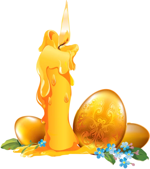 Easter Candle with Golden Eggs and Flowers PNG