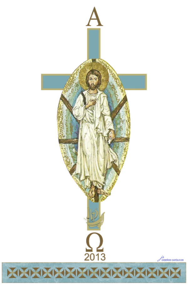 Resurrected Jesus Christ Cross Alpha Omega PNG