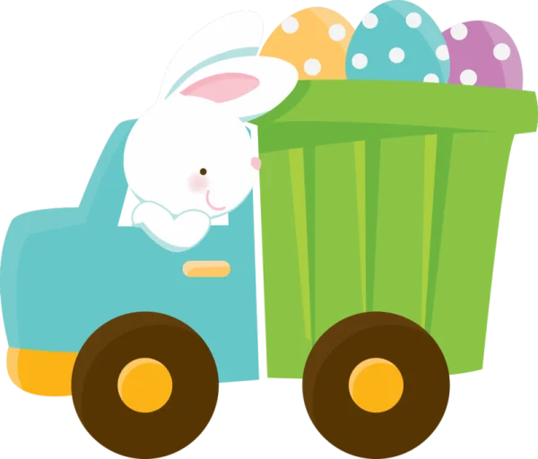 Cute Easter Bunny Driving Truck with Eggs PNG