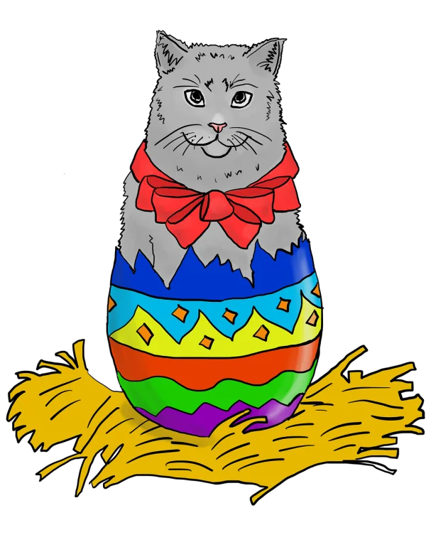 Cute Cat in Easter Egg PNG Transparent Background