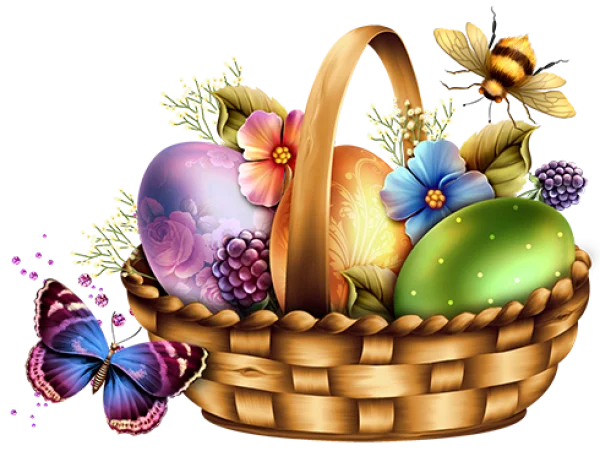 Easter Basket with Decorated Eggs PNG Transparent Background
