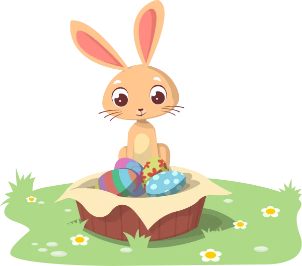 Cute Easter Bunny with Eggs Basket PNG