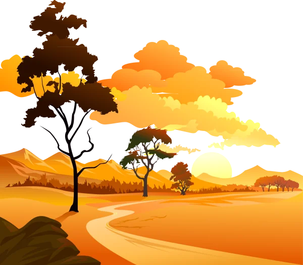 Vibrant Desert Sunset Landscape Illustration PNG