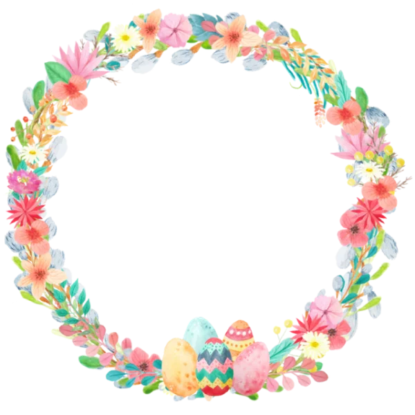 Watercolor Floral Easter Wreath with Eggs PNG