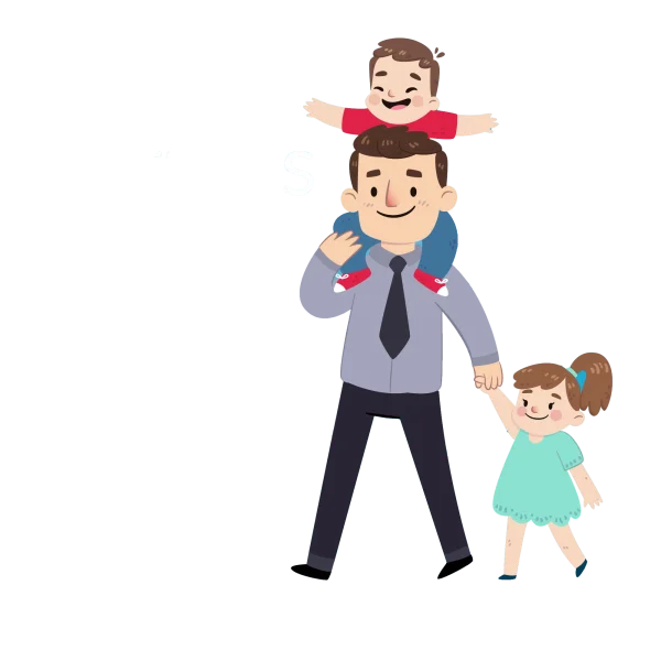 Happy Father and Kids Walking Illustration PNG