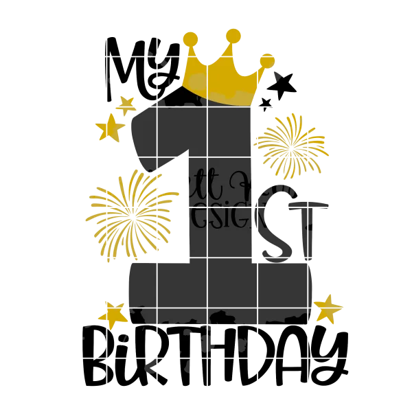 My 1st Birthday with Crown and Fireworks PNG
