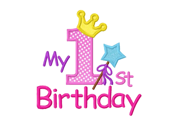My 1st Birthday Pink Polka Dot with Crown and Wand PNG
