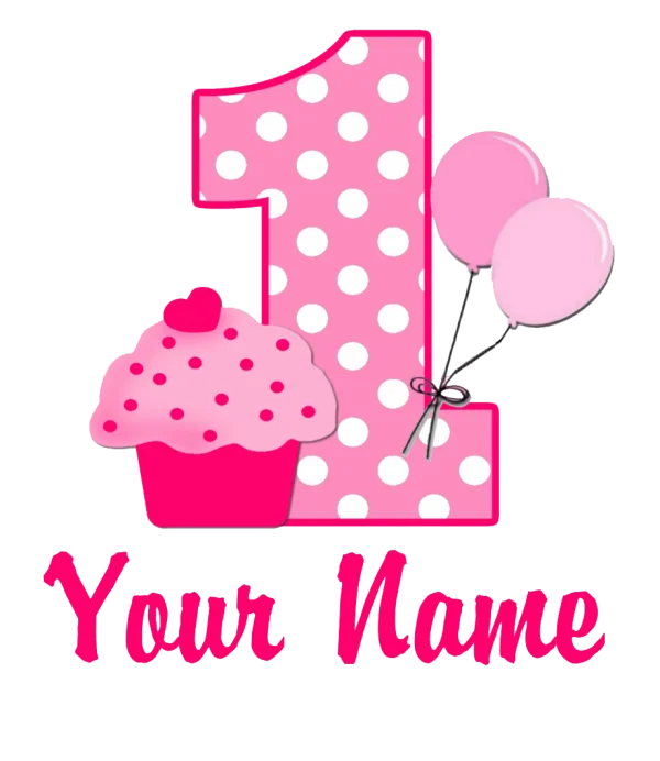 Cute Pink Number 1 First Birthday PNG