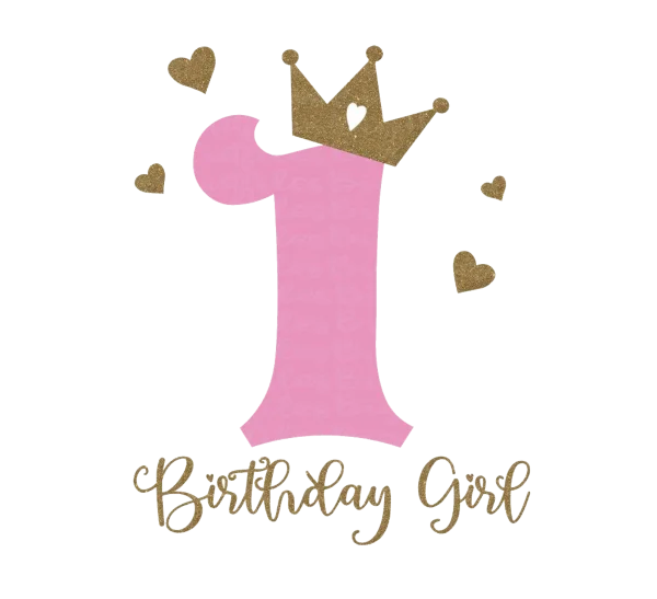 Pink Number 1 Birthday Girl with Glitter Crown PNG
