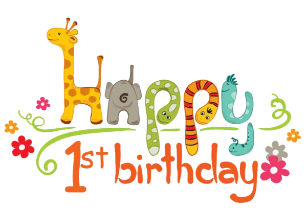 Happy 1st Birthday Animals PNG Transparent Background