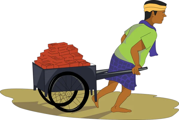 Man Pushing Brick Cart Transparent Background