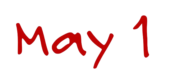 May 1 Red Handwritten Text PNG Transparent