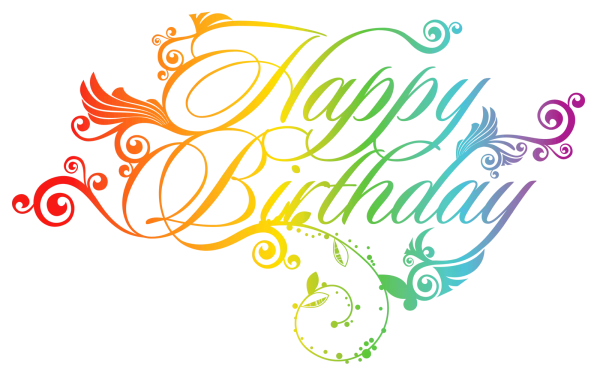 Happy Birthday Ornate Rainbow Script PNG Transparent