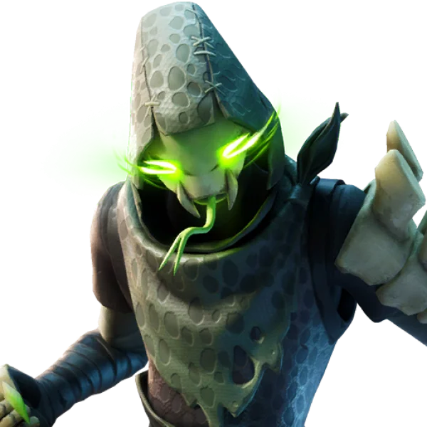 Snake Hooded Character PNG with Green Glowing Eyes