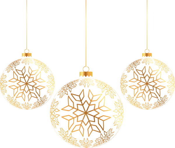 Golden Christmas Ornaments with Snowflake Pattern PNG Transparent
