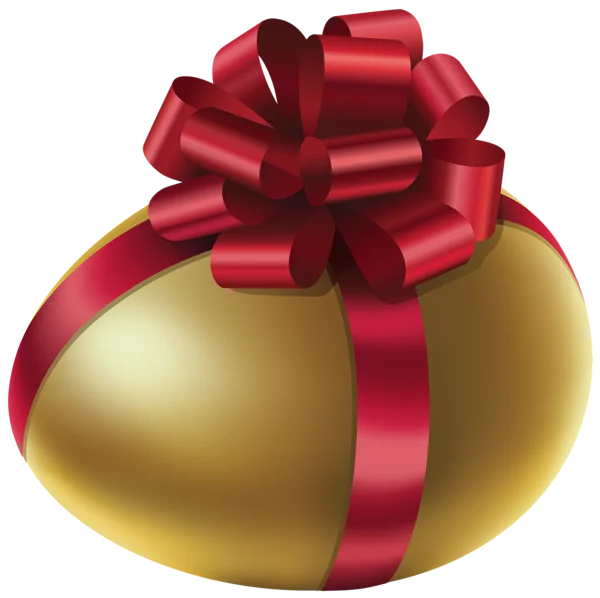 Golden Egg with Red Bow PNG Transparent Background