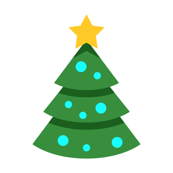 Cartoon Christmas Tree with Star and Ornaments PNG