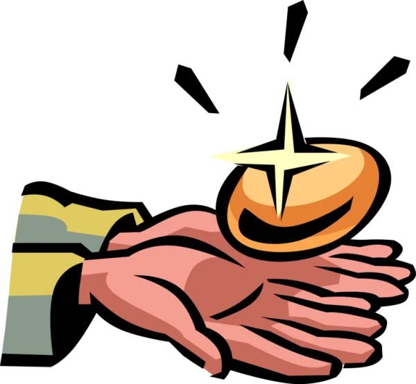 Hand Holding Glowing Gold Coin PNG Transparent