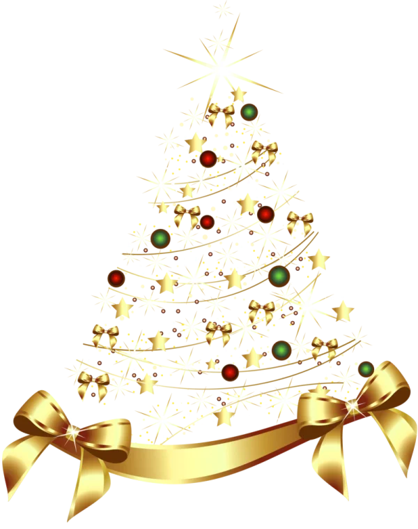 Elegant Golden Christmas Tree with Bows PNG