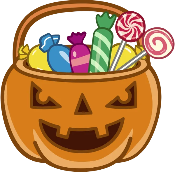 Trick or Treat Pumpkin Basket with Candies PNG